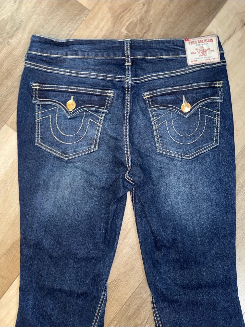True Religion Joey Mid Rise Flap Flare Dark Wash Jeans - Picture 15 of 16